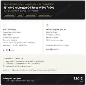 18" AMG Alufelgen Original   Mercedes C-Klasse W206   S206 inkl. Reifen + RDKS