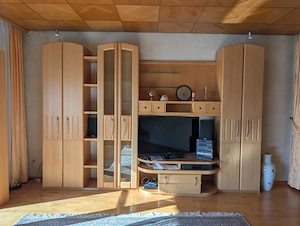Wohnwand Vollholz ca. 3,20 m breit, 2.20 m hoch und 40 cm tief.