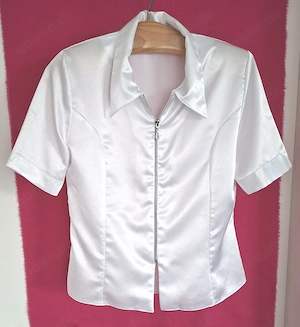 Bluse mit Frontreißverschluss Gr. 36, weiß, kurzarm, gut gepflegt
