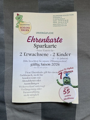 Freikarte (2 Erw. + 2 Kinder) Erlebnispark Schloss Thurn