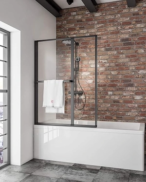 Schulte Duschwand für Badewanne 109x140cm | Schwarzmatt | NEU