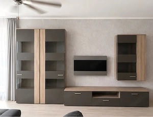 Moderne Wohnwand in Taupe & Holzoptik   5-teilig   sehr guter Zustand