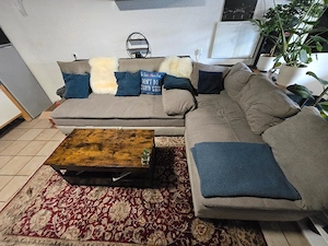 Sofa Couch Ottomane Grau Bettkasten incl. Rückenkissen Vercart  