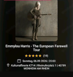 2 Tickets für Emmylou Harris am 06.09. in Monheim