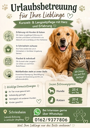 Liebevolle Urlaubsbetreuung für Hunde&Katzen in Schriesheim
