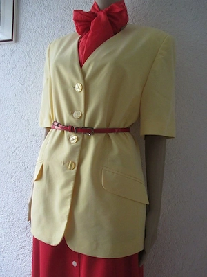 NEU Edel  Original VINTAGE Kurzarm Kostüm Anzug Sommer Kurzarm BLAZER BRIDGE 38- 40  S-M vanile gelb