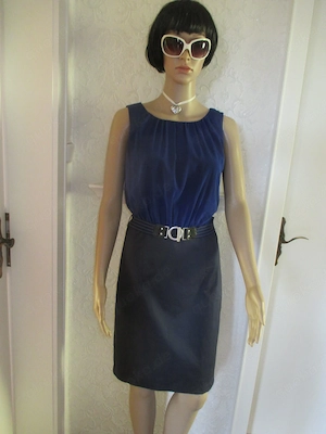 Business Freizeit Seidig Ärmelloses Etui Kleid m. Strech Gürtel ESPRIT 34-36  XS-S royal königs blau