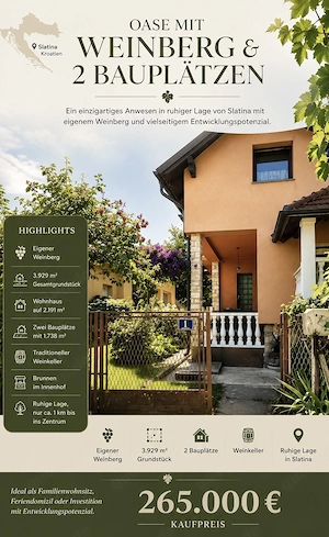 Haus in Kroatien, Slatina, mit Weinberg, Anwesen 3929m2