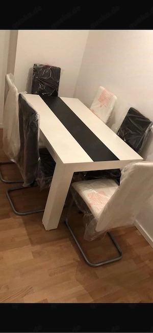 Essgruppe Sandy weiß schwarz   Tisch + 6 Stühle