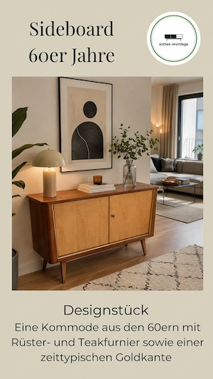 Vintage Sideboard aus den 60er Jahren mit Rüsterfurnier