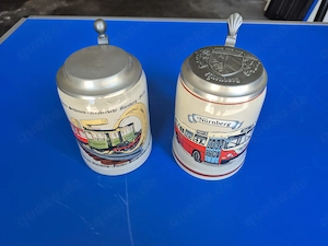 Bierkrüge mit Zinndeckel