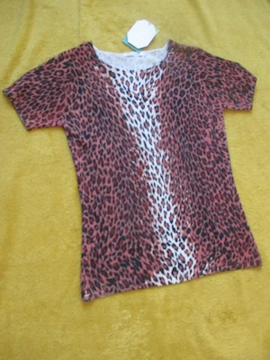 NEU m.E. Seidig Animal Leoparden Kurzarm Feinstrick Pullover IMAGINI 38-40  S-M schwarz braun beige