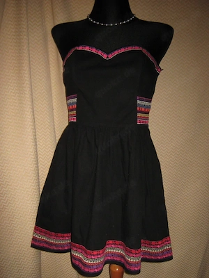 NEU Cocktail Anlass Disco Party Folklore Stickerei Bustier Mini Kleid H&M Gr. 36-38 S schwarz bunt