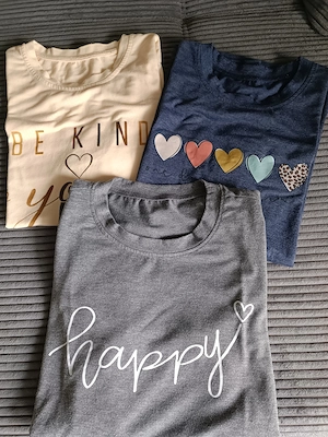 3 T-Shirts creme, blau und grau