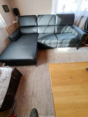 Wohnzimmercouch, Sofa, ca.235x185 cm, Leder schwarz