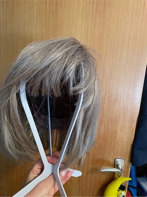 Hochwertige Echthaar Perücke Bob Longbob grau dunkelblond