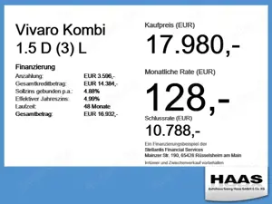 Opel Vivaro Kombi 1.5 D (3) L 9 Sitzer Parkhilfe