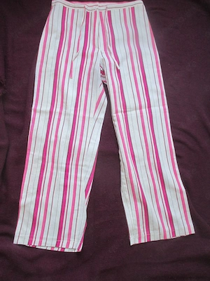 NEU Sommer Leinen Streifen- Look 7 8 Dreiviertel Capri Hose Renato Bene Made in France 34- 36  XS- S