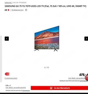 Samsung Smart tv 75 