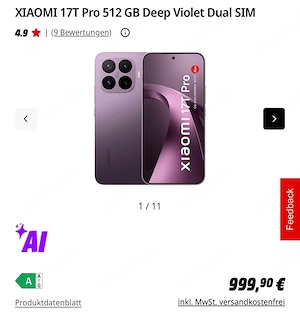 XIAOMI 17T Pro 512 GB versiegelt neu