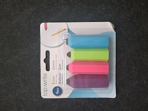 topwrite Radierer Set 4 Stück Bleistiftform bunt