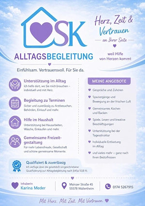  Alltagsbegleitung mit Herz | Unterstützung im Alltag |  45a SGB XI | Wallertheim & Umgebung