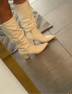 weiße Leder Kniestiefel Bild 3