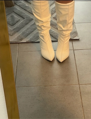 weiße Leder Kniestiefel Bild 2