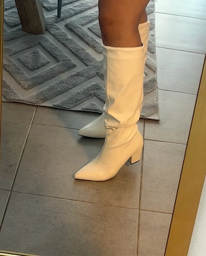 weiße Leder Kniestiefel