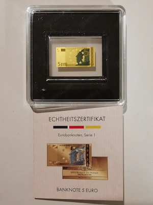 Goldbarren Banknote "5 EURO" 1 1000 oz 999er Feingold mit Zertifikat