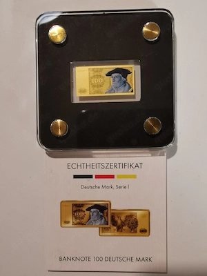 Goldbarren Banknote "100 D-Mark" 1 500 oz 999er Feingold mit Zertifikat