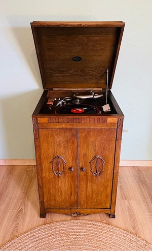 Brunswick Grammophon 1920er   tadelloser Zustand, inkl. Schelllackplatten-Sammlung & Zubehör