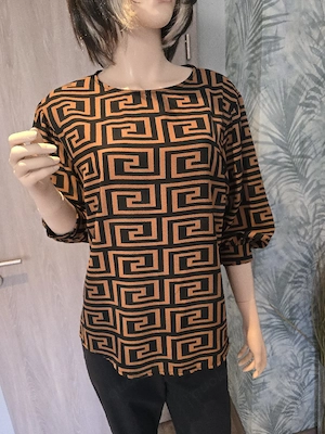 Bluse mit Mäander Muster braun schwarz Gr.38