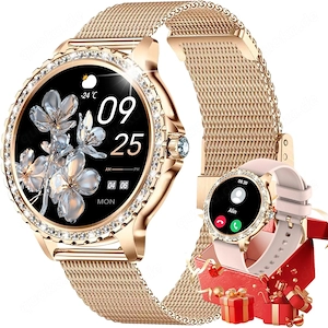Smartwatch Damen Diamant 1,32" HD Fitnessuhr Rosegold Pink Telefonfunktion Herzfrequenz Schlafmonito