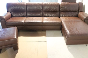 Leder-Eck-Couch mit Ottomane