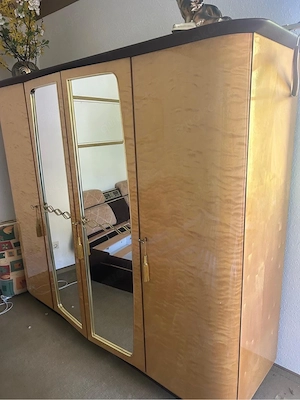 70er 80er Vintage Schlafzimmer Komplett-Set: Radio-Bett & Spiegel-Schrank