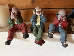 3 lustige Clown Figuren "Nichts sehen, hören, sagen"