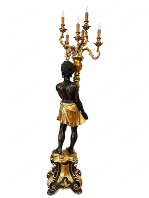 Monumentale venezianische Figuren-Torch re, Holz geschnitzt & vergoldet, 180 cm, Italien 20. Jh.