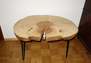 Couchtisch, Beistelltisch aus Baumscheibe Esche 82 cm, Hairpinleg  Nr. 2233