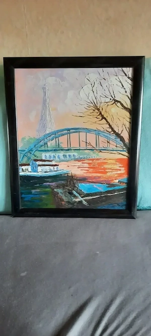 schönes Ölgemälde des Malers Thierry Anicht. Eiffelturm Paris 