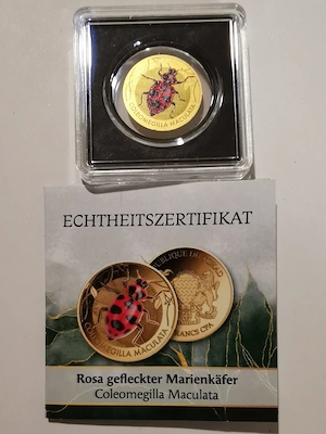 Goldmünze Marienkäfer"Rosa gefleckter Marienkäfer" 1 1000 oz 999er Feingold mit Zertifikat