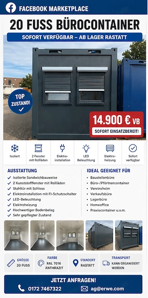 20 Fuß Container, Bürocontainer, Gatrtenhaus, LAgercontainer- Sommeraktion 
