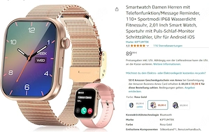 Luxus Damen Smartwatch mit Melanaise Armband 110 Sportmodis HD Screen IP 68 2.Armband  Bild 2