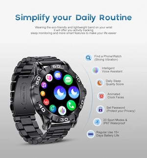 Luxus Smartwatch FitnessTracker 100 Sportarten Edelstahl IP67 NEU Bild 10