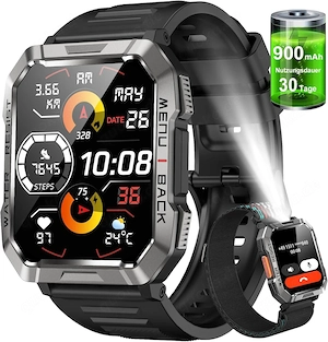Luxus Militär-Smartwatch 100 Sportmodis. IP68 Alulegierung HDDisplay Sprachassistent 900mAh Akku