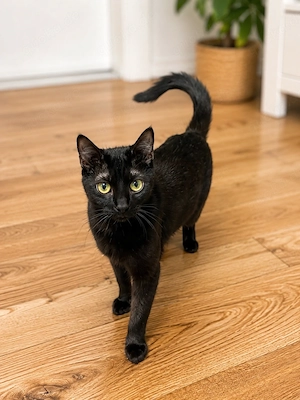 Liebevolle schwarze Katze sucht ein neues Zuhause