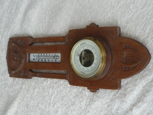 Antike große Wetterstation Thermometer Barometer Jugendstil