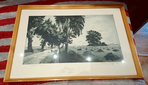 Radierung, Signiert György Szennik, 1968,Holzrahmen, Landschaft