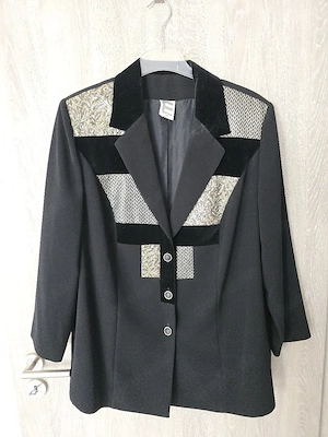 Frankenwälder Vintage Gehrock  Blazer Schwarz mit Samt & Brokat Gr. 48