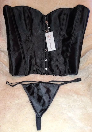  Corsage Schwarz 4XL Satin, schlicht, Busk Verschluss + String  VB 29  